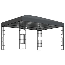 Piav Large Fabric Gazebo In Anthracite With LED String Lights