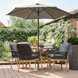 Piero Aluminium Garden 4 Seater Dining Set with Charcoal Grey and Oak