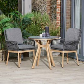 Piero Aluminium Garden Round Bistro Set in Charcoal Grey and Oak