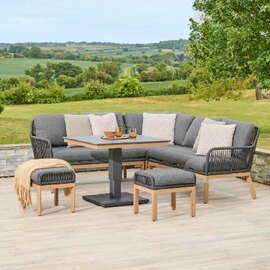 Piero Aluminium Modular Adjustable Table Dining Set in Charcoal Grey and Oak