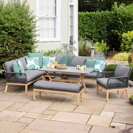 Piero Aluminium Rectangular Modular Dining Set in Charcoal Grey and Oak