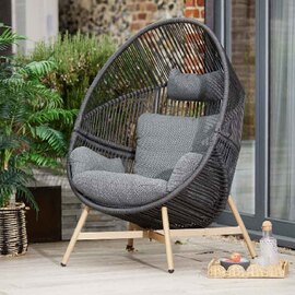Piero Rattan Garden Cocoon Chair in Charcoal Grey and Oak