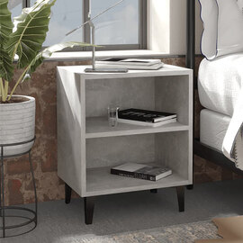 Pilvi Wooden Bedside Cabinet In Concrete Effect With Metal Legs