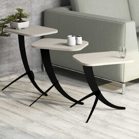 Pion Cream Wooden Nesting Side Tables with Black Metal Legs