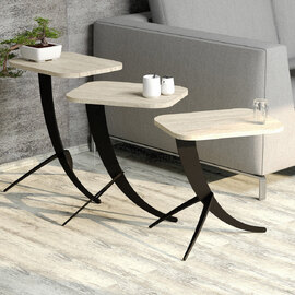 Pion Travertine Marble Effect Nesting Side Tables with Black Metal Legs