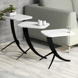 Pion White Wooden Nesting Side Tables with Black Metal Legs