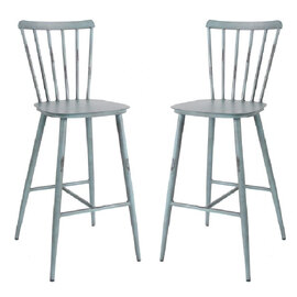 Piper Vintage Blue Outdoor Aluminium Bar Chairs In Pair