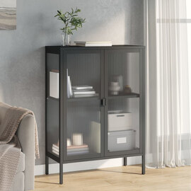 Piper Glass And Steel Sideboard With 2 Doors In Black