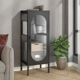 Piper Glass And Steel Storage Cabinet With 1 Door In Black