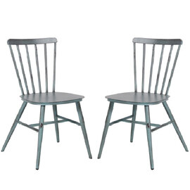 Piper Vintage Blue Aluminium Side Chairs In Pair