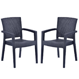 Piraeus Anthracite Polypropylene Arm Chairs In Pair