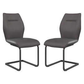 Pisar Grey Faux Leather Dining Chairs with Metal Legs in Pair