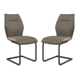 Pisar Taupe Faux Leather Dining Chairs with Metal Legs in Pair