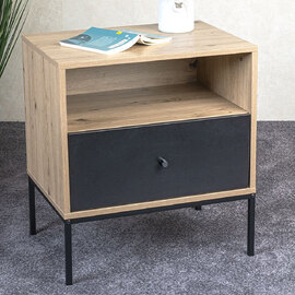 Pittsburg Wooden End Table With 1 Drawer In Oak And Black