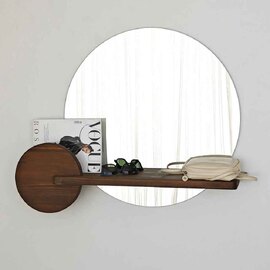Points Glass Wall Mirror with Walnut Pine Wood Frame