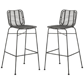 Ponoka Black Rattan Stacking Bar Stools In Pair