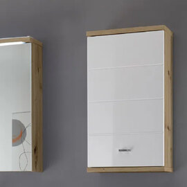 Ponoka White Gloss Wall Cabinet With 1 Door In Artisan Oak