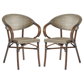 Ponte Outdoor Gold And Black Weave Stacking Armchairs In Pair