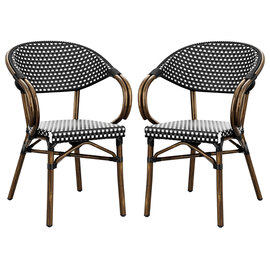 Ponte Outdoor White And Black Weave Stacking Armchairs In Pair