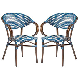 Ponte Outdoor White And Blue Weave Stacking Armchairs In Pair