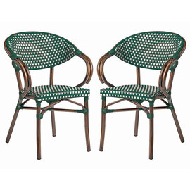 Ponte Outdoor White And Green Weave Stacking Armchairs In Pair