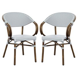 Ponte Outdoor White And Pacific Weave Stacking Armchairs In Pair