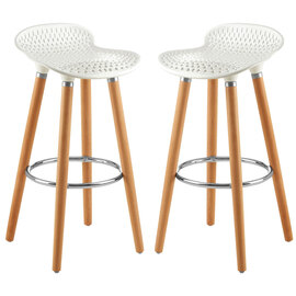 Porrima Matte White Plastic Seat Bar Stools In Pair