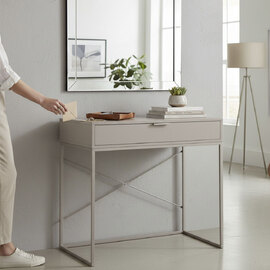 Portima Wooden Console Table with Cashmere Tubular Steel Frame in Grey