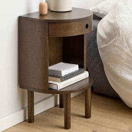 Pottstown Wooden Bedside Cabinet With 1 Drawer - Smoked Oak