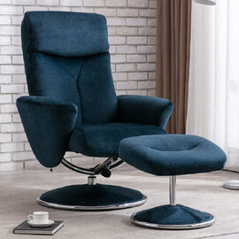 Poznan Fabric Recliner Chair With Stool In Deep Sea