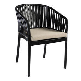 Penwell Polypropylene Outdoor Armchair with Taupe Fabric Seat in Black