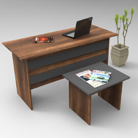 Prescott Wooden Computer Desk with Coffee Table Set in Walnut and Anthracite
