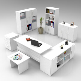 Prescott Wooden Corner Executive Office Furniture Set with 13 Door Storage Unit in White