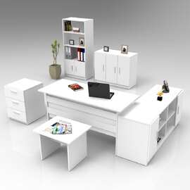 Prescott Wooden Corner Executive Office Furniture Set with 7 Door Storage Unit in White