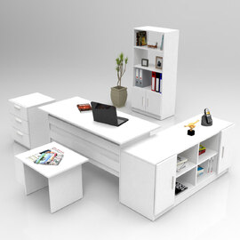 Prescott Wooden Corner Executive Office Furniture Set with Bookcase in White