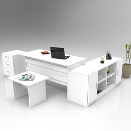 Prescott Wooden Corner Executive Office Furniture Set in White