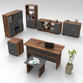 Prescott Wooden Executive Office Furniture Set with 13 Door Storage Unit in Baroque and Anthracite