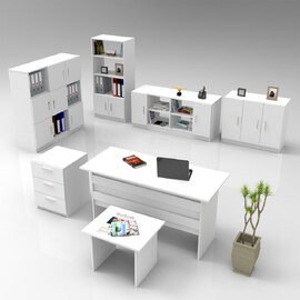 Prescott Wooden Executive Office Furniture Set with 13 Door Storage Unit in White