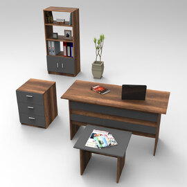 Prescott Wooden Executive Office Furniture Set with Bookcase in Walnut and Anthracite