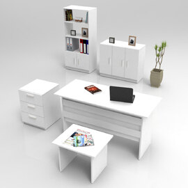 Prescott Wooden Executive Office Furniture Set with Coffee Table in White