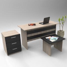 Prescott Wooden Executive Office Furniture Set with Drawer Cabinet in Oak and Black