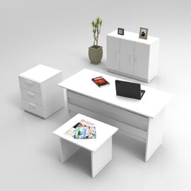 Prescott Wooden Executive Office Furniture Set with Storage Cabinet in White