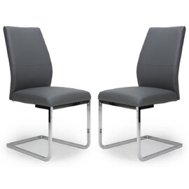 Prestina Grey Faux Leather Dining Chairs With Chrome Legs In Pair