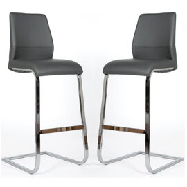 Prestina Grey PU Leather Bar Stools With Chrome Legs In Pair