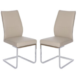 Prestina Taupe Faux Leather Dining Chairs With Chrome Legs In Pair