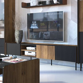 Preston Wooden TV Stand With 3 Doors In Oak Walnut