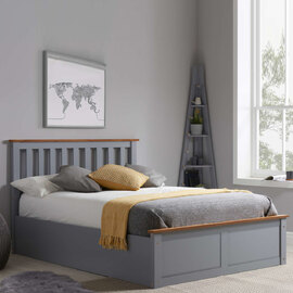 Preswick Wooden Ottoman Storage King Size Bed in Stone Grey