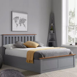 Preswick Wooden Ottoman Storage Small Double Bed in Pearl Grey
