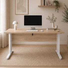 Primora Oak 150cm Wooden Laptop Desk With White Legs