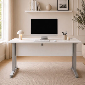 Primora White 150cm Wooden Laptop Desk With Silver Grey Legs